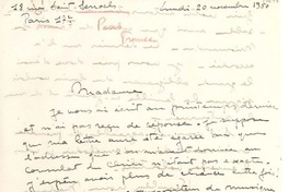 [Carta] 1950 nov. 20, París, Francia [a] Gabriela Mistral