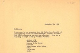[Carta] 1961 sep. 11, New York [a] RCA Victor Record Division, N.Y.