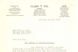 [Carta] 1958 may. 7, Santiago, Chile [a] Miss Doris Dana, New York