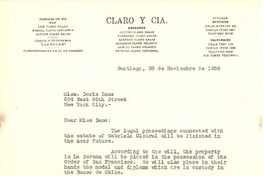 [Carta] 1958 nov. 28, Santiago, Chile [a] Doris Dana, New York