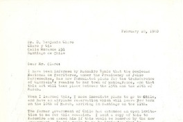 [Carta] 1960 feb. 20,Pound Ridge, New York [a] Benjamín Claro, Santiago, Chile