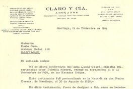 [Carta] 1964 dic. 19, Santiago, Chile [a] Doris Dana, Santiago