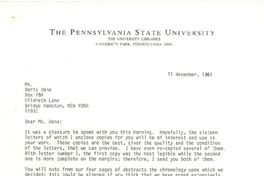 [Carta] 1981 dic. 11, Pennsylvania [a] Doris Dana, New York