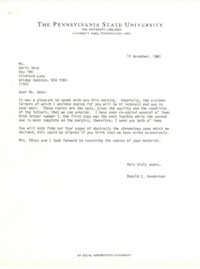 [Carta] 1982 mar. 31, Pennsylvania [a] Doris Dana, Florida