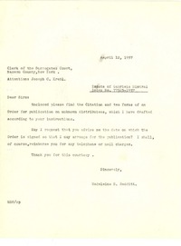[Carta] 1957 apr. 12, New York [a] Clerk of the Surrogates Court, New York