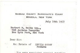 [Carta] 1957 jul. 19, New York [a] Herbert M. Balin Esq., New York