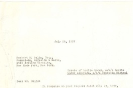 [Carta] 1957 jul. 26, New York [a] Herbert M. Balin, Esq., New York