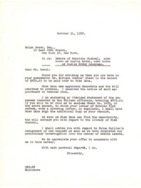 [Carta] 1957 oct. 31, New York [a] Ralph Bosch, Esq., New York