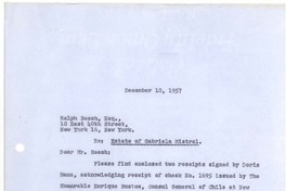 [Carta] 1957 dic. 10, [New York] [a] Ralph Bosch, Esq., New York