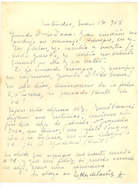 [Carta] 1958 ene. 14, Montevideo, Uruguay [a] Doris Dana, [New York]