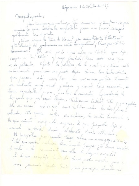 [Carta] 1957, oct. 9, Valparaíso, Chile [a] Margaret [Bates], [New York]