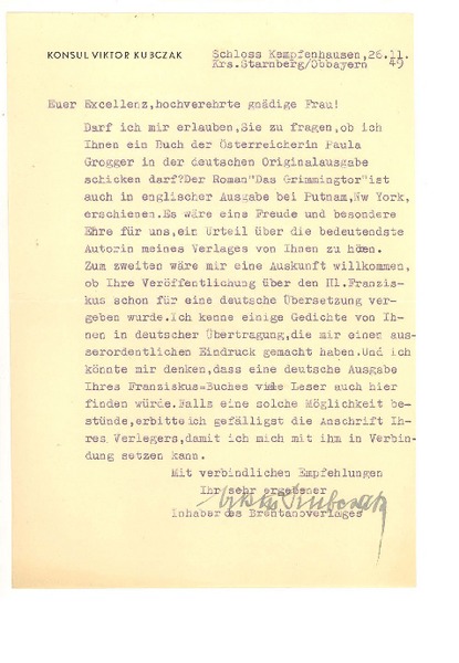[Carta], 1949 nov. 26, Kempfenhausen, Alemania [a] [Gabriela Mistral]