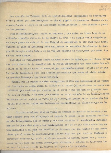 [Carta] 1951, feb. 17, Rapallo, Italia? [a] Mariblanca Saba Alome