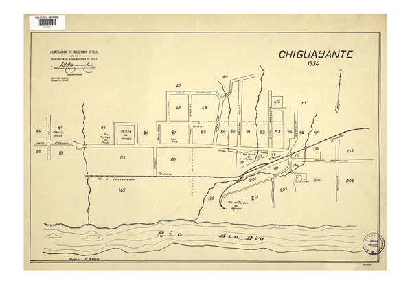 Chiguayante 1934 numeración de manzanas oficial [mapa] : de la Asociación de Aseguradores de Chile.