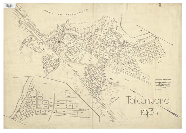Talcahuano 1934 con la numeración oficial de manzanas [material cartográfico] : de la Asociación de Aseguradores de Chile