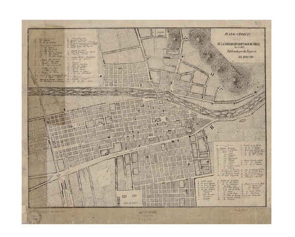 Plano - croquis de la ciudad de Santiago de Chile, año 1863