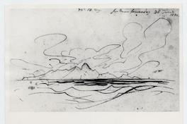 [Dibujo de la isla, titulado "Islas Juan Férnandez. 30 de Junio 1834"]