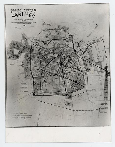 Plano de la Ciudad de Santiago con algunas poblaciones de los alrededores. Confeccionado por la Inspección de Geografía y Minas de la Dirección de Obras Públicas, 1911