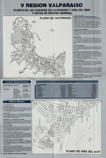V Región Valparaíso planos de la ciudades de Valparaíso y Viña del Mar y datos de interés general.