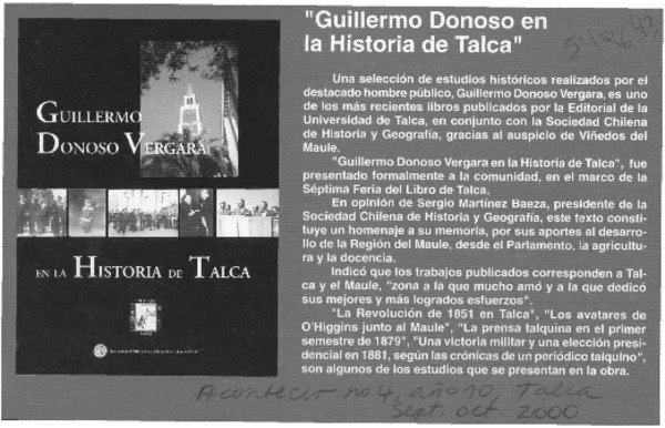 "Guillermo Donoso en la historia de Talca"  [artículo]