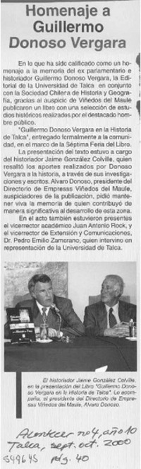 Homenaje a Guillermo Donoso Vergara  [artículo]