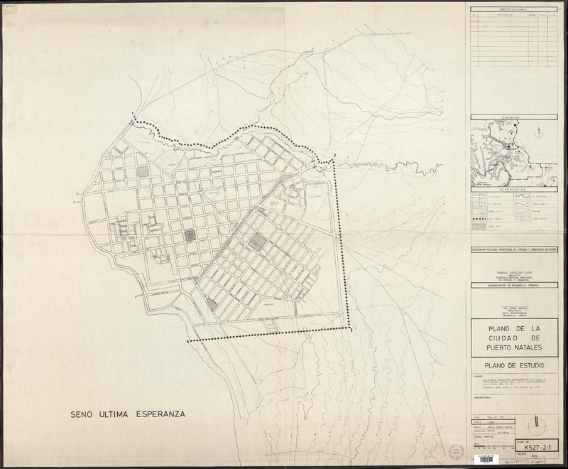Plano de la ciudad de Puerto Natales plano de estudio [material cartográfico] : Secretaría Regional Ministerial Vivienda y Urbanismo XIIa. Región.