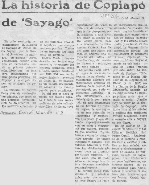 La historia de Copiapó de "Sayago"