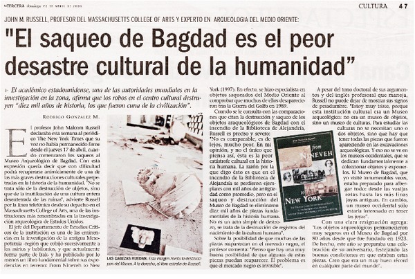 "El saqueo de Bagdad es el peor desastre cultural de la humanidad"