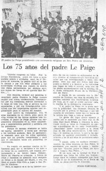 Los 75 años del padre Le Paige.