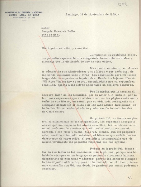 [Carta] 1959 noviembre 18, Santiago, [Chile] [a] Joaquín Edwards Bello