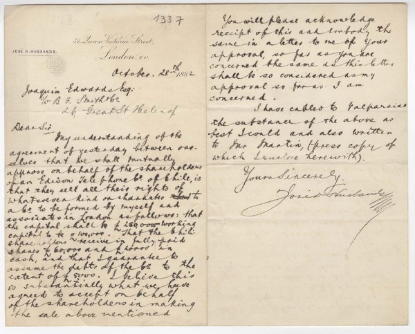 [Carta] 1882 octubre 28, Londres, Inglaterra [a] Joaquín Edwards G.