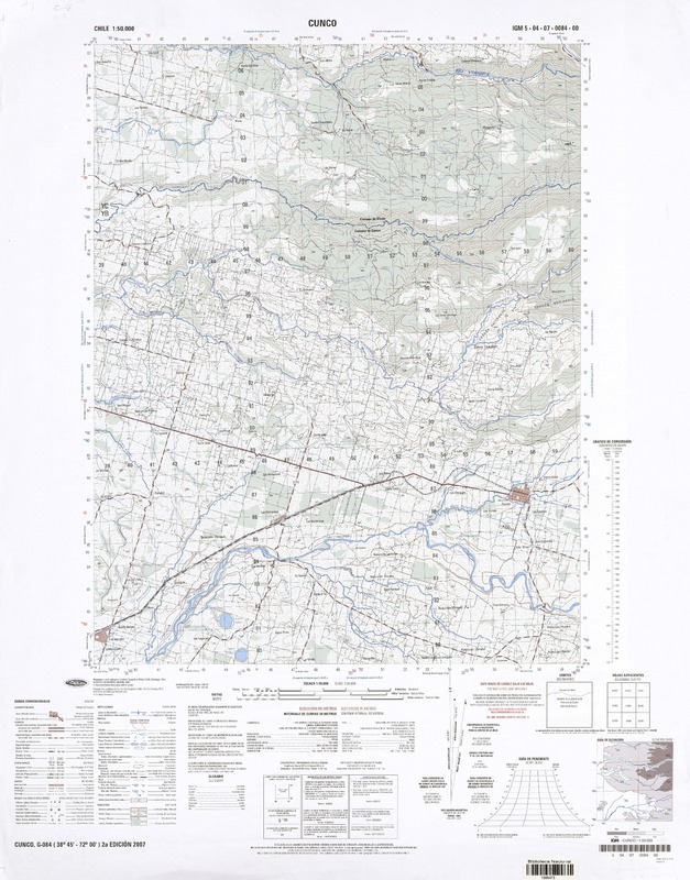 Cunco G-084 (38° 45'- 72° 00') [material cartográfico] preparado y publicado por el Instituto Geográfico Militar.
