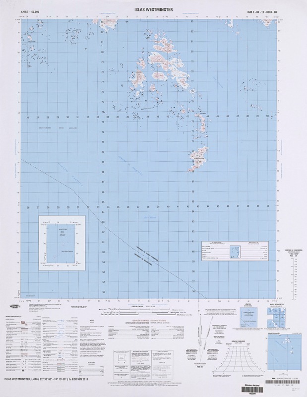Islas Westminster (52° 30' 00'' - 74° 15' 00'')  [material cartográfico] Instituto Geográfico Militar de Chile.