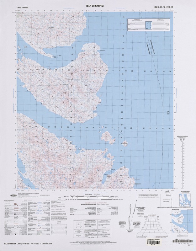 Isla Wickham (54° 00' 00" - 70° 07' 30")  [material cartográfico] Instituto Geográfico Militar de Chile.