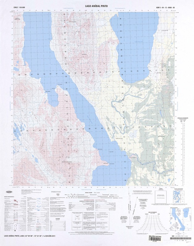 Lago Aníbal Pinto (52° 00' 00" - 72° 22' 30")  [material cartográfico] Instituto Geográfico Militar de Chile.
