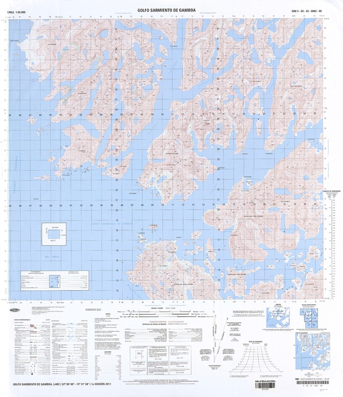 Golfo Sarmiento de Gamboa (52° 00' 00" - 74° 37' 30")  [material cartográfico] Instituto Geográfico Militar de Chile.
