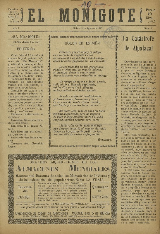 El monigote periódico del 3er. año A del Liceo Fiscal de Niñas.