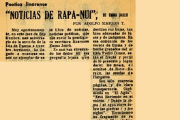 Noticias de Rapa-Nui" de Emma Jauch  [artículo] Adolfo Simpson T.