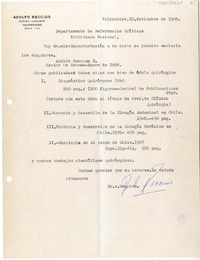 [Carta] 1968 septiembre 19, Valparaíso, Chile [a] Biblioteca Nacional de Chile  [manuscrito] Adolfo Reccius Ellwanger.