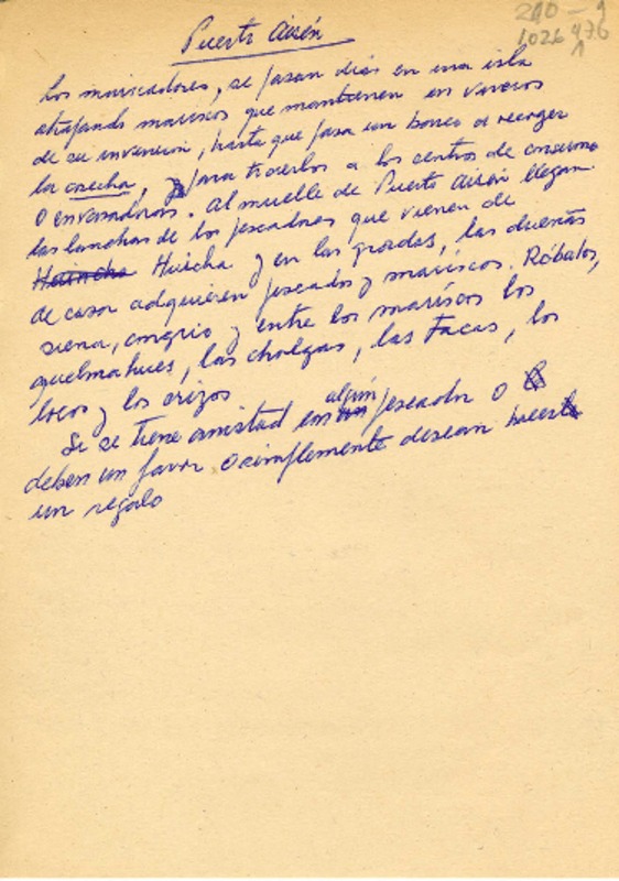 Puerto Aisén  [manuscrito] Oreste Plath.