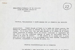 Fiestas, tradiciones y costumbres de la comuna de Arauco  [manuscrito].