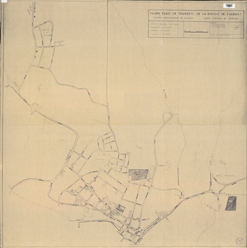 Plano flujo de tránsito de la ciudad de Calbuco  [material cartográfico] Ilustre Municipalidad de Calbuco, Depto. Dirección de Tránsito.