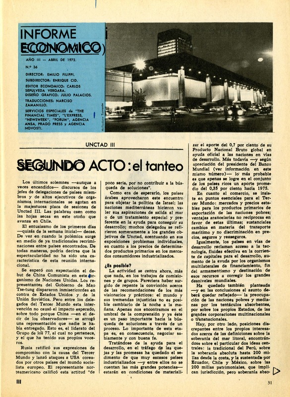 Segundo acto el tanteo : UNCTAD III [artículo] : Carlos Sepúlveda Vergara.