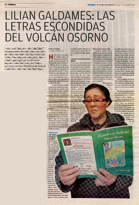 Lilian Galdames : Las letras escondidas del Volcán Osorno (entrevista) [artículo] Bárbara Delgado.