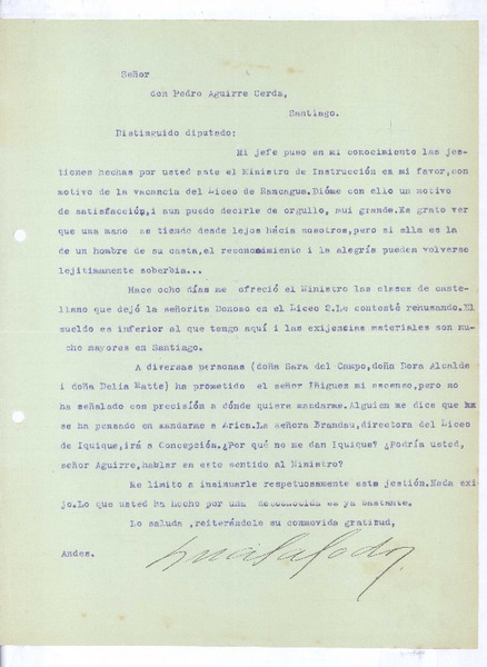 [Carta, entre 1914 y 1917], Los Andes, Chile <a> Pedro Aguirre Cerda, Chile