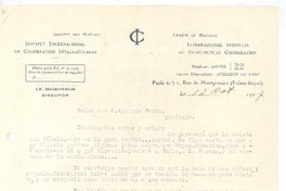 [Carta], 1927 oct. 12 Paris, Francia <a> Pedro Aguirre Cerda, Chile