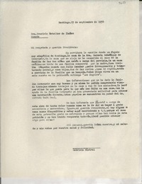 [Carta] 1954 sept. 15, Santiago, [Chile] [a] Graciela Letelier de Ibáñez del Campo, [La] Moneda, Santiago, [Chile]