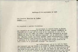 [Carta] 1954 sept. 15, Santiago, [Chile] [a] Graciela Letelier de Ibáñez del Campo, [La] Moneda, Santiago, [Chile]