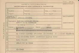 [Telegrama] 1945 nov. 21, [Brasil] [a] Gabriel González Videla, Santiago, Chile