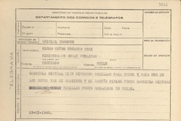 [Telegrama] 1945 nov. 19, [Brasil] [a] Eduardo Frei, Santiago, Chile
